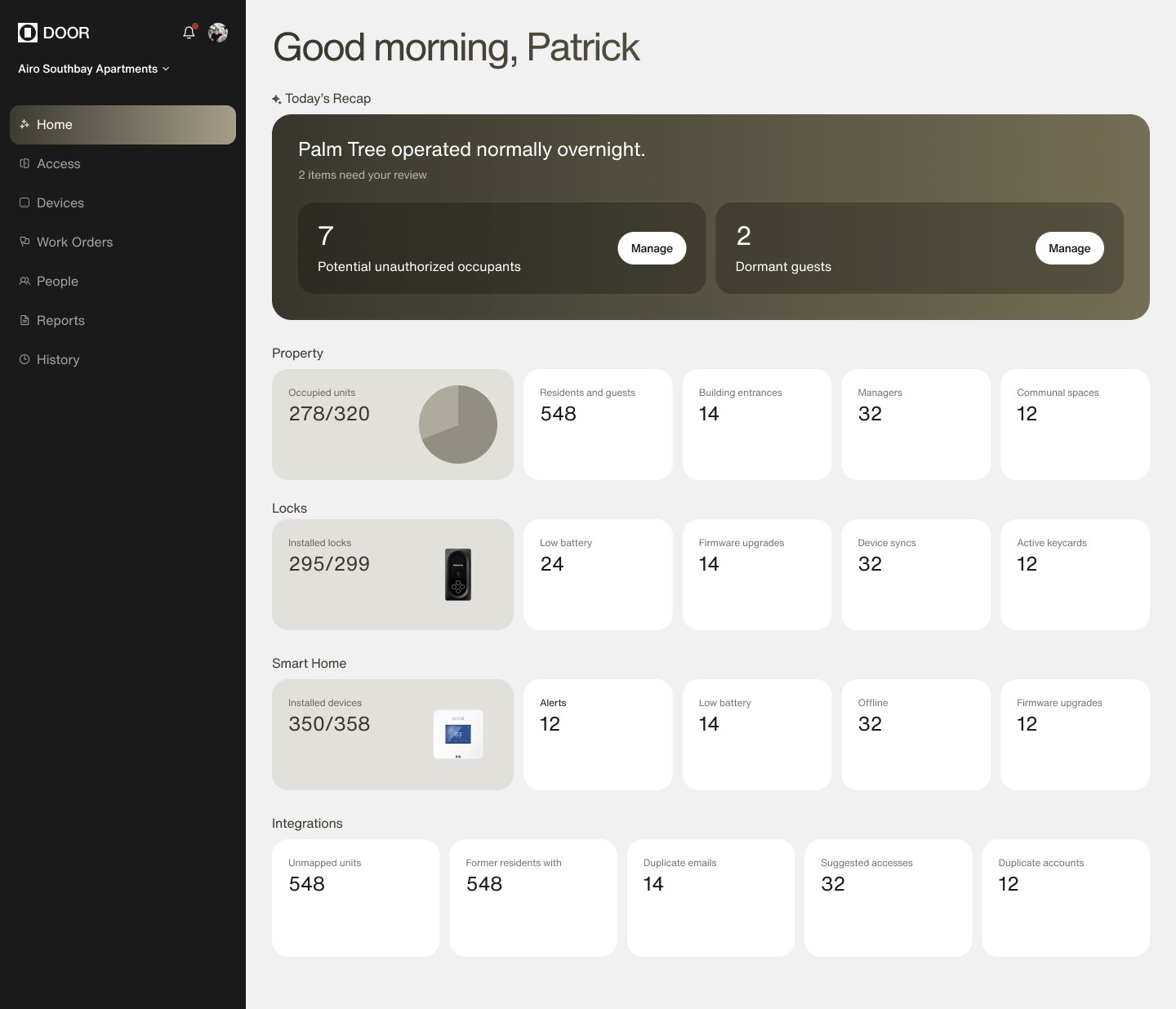 Redesigned DOOR home dashboard