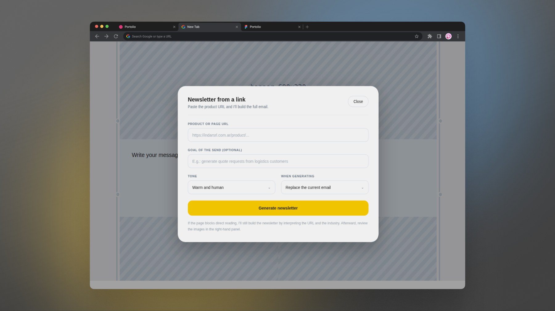 Email Builder — newsletter from a product link
