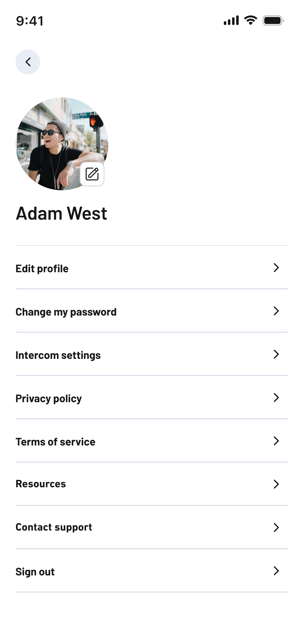 DOOR app — profile and settings, before